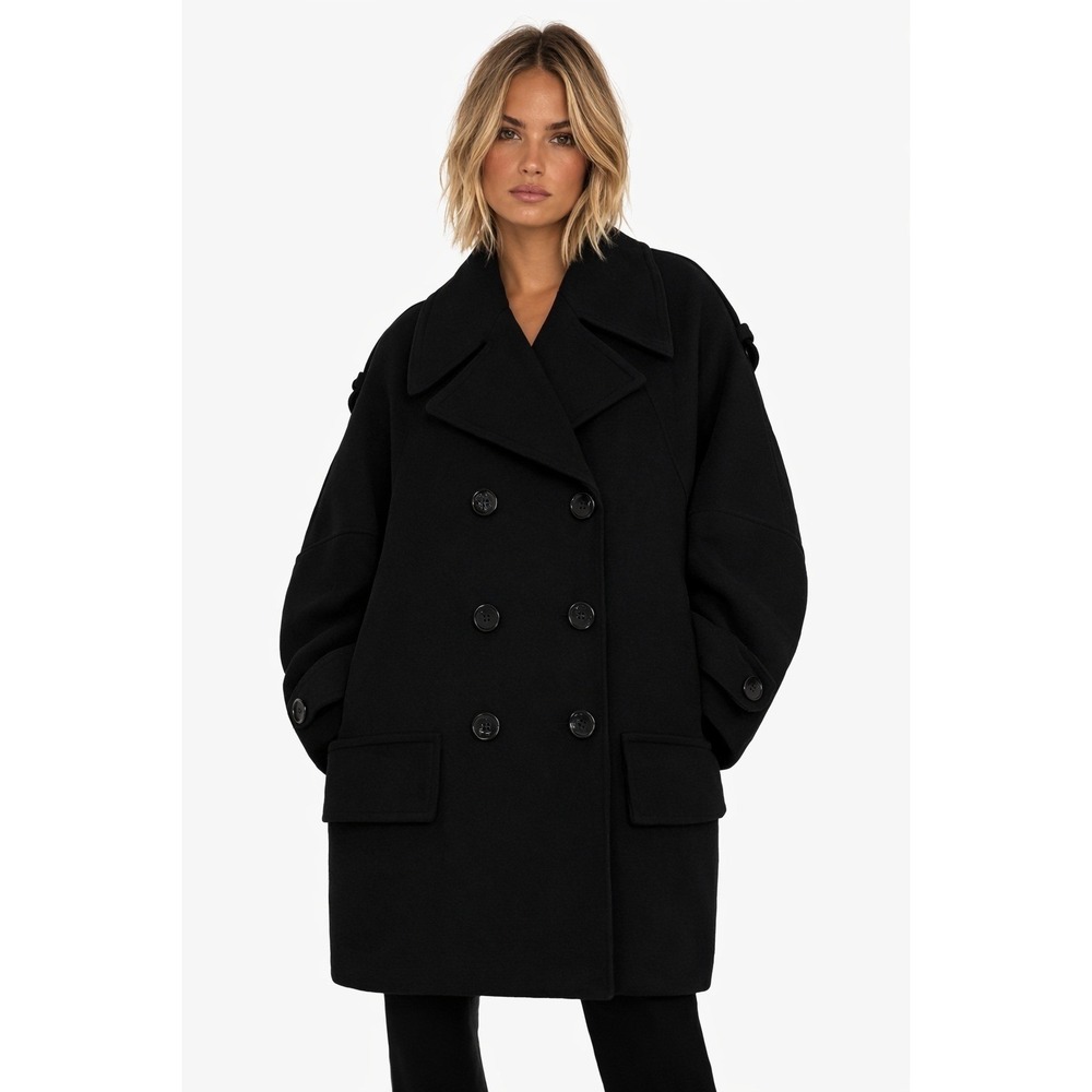 Plein Sud Black Wool Oversized Double Breasted Coat IT 42 FR 38 US M